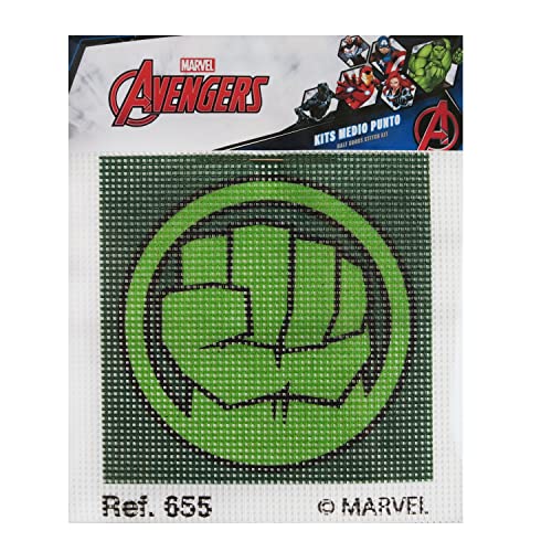 Halber Stichsatz mit Marvel-Zeichnungen. Kreuzstich DIY Handwerk für Kinder, enthält Leinwand und farbigen Fäden nach dem Muster. Leinwand 18 x 15 cm. (Hulk-Fist) von Haberdashery Online