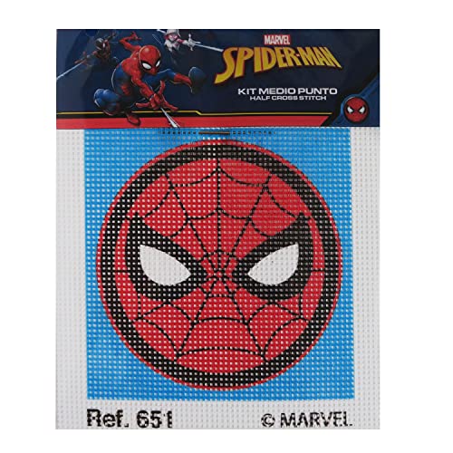 Halber Stichsatz mit Marvel-Zeichnungen. Kreuzstich DIY Handwerk für Kinder, enthält Leinwand und farbigen Fäden nach dem Muster. Leinwand 18 x 15 cm. (Spiderman-Mask) von Haberdashery Online