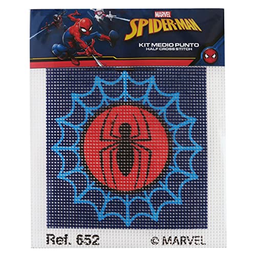 Halber Stichsatz mit Marvel-Zeichnungen. Kreuzstich DIY Handwerk für Kinder, enthält Leinwand und farbigen Fäden nach dem Muster. Leinwand 18 x 15 cm. (Spiderman-Spider) von Haberdashery Online