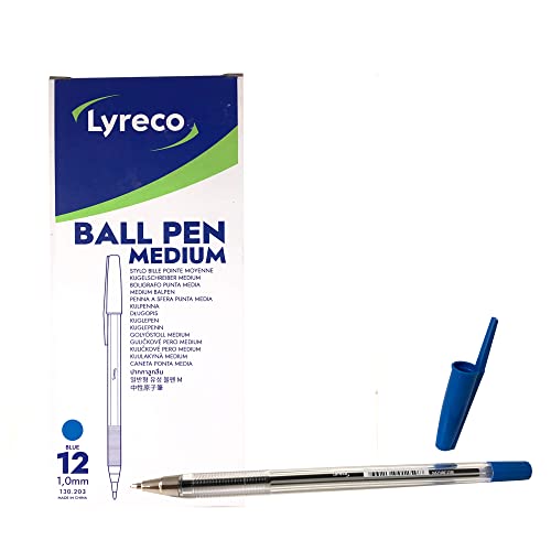 Lyreco Kugelschreiber, blaue Tinte, 12 Einweg-Kugelschreiber, ideal als Büromaterial oder Schule. Ergonomischer Kugelschreiber, Edelstahlspitze, Schreibung 0,7 mm. von Haberdashery Online