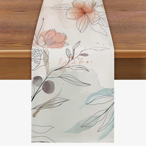 Habodd Tischläufer 33x183 cm – Schwarz Rot Blumen Bedruckt, Leinen Tischläufer Modern & Elegant Tischdeko für Küche, Esstisch, Esszimmer Party Dekoration, Indoor & Outdoor Waschbar von Habodd