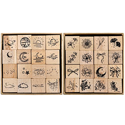 Hacaroa 32 Stücke Holz Gummi Stempel Set, Mond Stern Dekorative Holzstempel für Journal, Tagebuch, Scrapbook, Planer, Brief, DIY Handwerk, Kartenherstellung Hacaroa 32 Stücke Holz Gummi Stempel Set, Mond Stern Dekorative Holzstempel für Journal, Tagebuch, Scrapbook, Planer, Brief, DIY Handwerk, Kartenherstellung von Hacaroa