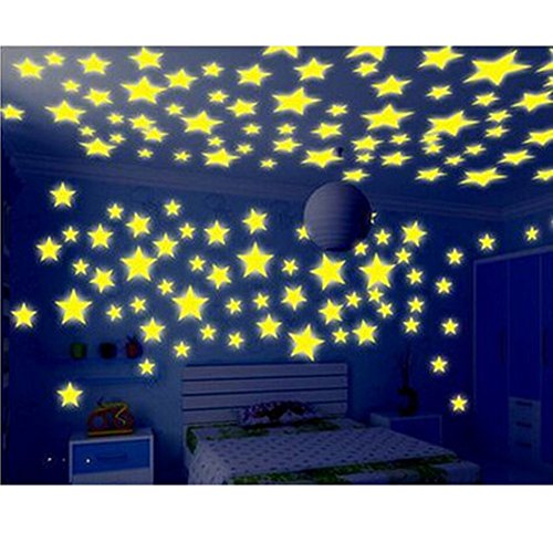Hacoly 100er Sterne Leuchtsticker Wandaufkleber Leuchtsterne selbstklebend Aufkleber Kinderzimmer Wanddeko Leuchtaufkleber Schlafzimmer fluoreszierend Wandsticker Leuchtpunkte Wandtattoo - Gelb von Hacoly