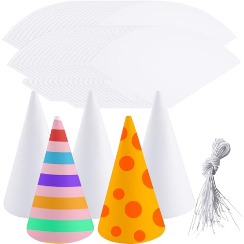 Haconba Weiße Partyhüte, blanko, Papier, Geburtstagsparty-Hüte, DIY, Basteln, einfarbig, Papierkegel mit elastischer Schnur für DIY, Handwerk, Geburtstag, Weihnachten, Neujahr, Partyzubehör, 45 Stück Haconba Weiße Partyhüte, blanko, Papier, Geburtstagsparty-Hüte, DIY, Basteln, einfarbig, Papierkegel mit elastischer Schnur für DIY, Handwerk, Geburtstag, Weihnachten, Neujahr, Partyzubehör, 45 Stück von Haconba
