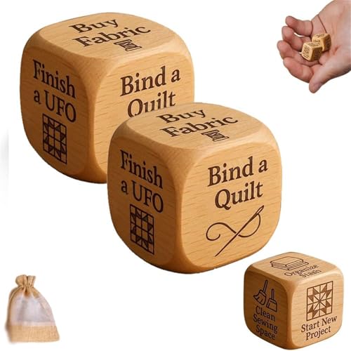 Quilter's Dice, 6-seitige handgefertigte Entscheidungswürfel aus Holz, handgefertigte Entscheidungswürfel aus Holz, mit gravierten Stickaufgaben, lustiges Nähwürfel, Geschenk für Bastelliebhaber (2 Quilter's Dice, 6-seitige handgefertigte Entscheidungswürfel aus Holz, handgefertigte Entscheidungswürfel aus Holz, mit gravierten Stickaufgaben, lustiges Nähwürfel, Geschenk für Bastelliebhaber (2 von Hadghdf