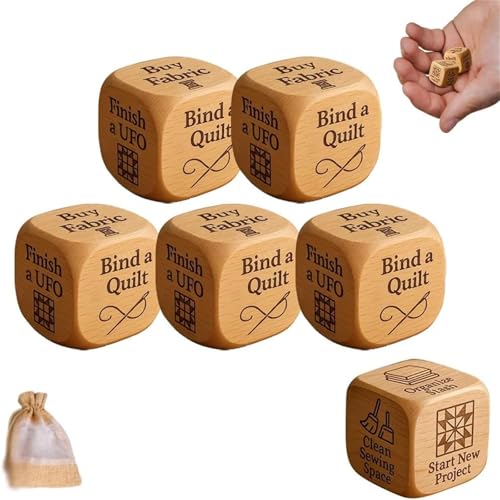 Quilter's Dice, 6-seitige handgefertigte Entscheidungswürfel aus Holz, handgefertigte Entscheidungswürfel aus Holz, mit gravierten Stickaufgaben, lustiges Nähwürfel, Geschenk für Bastelliebhaber (5 Quilter's Dice, 6-seitige handgefertigte Entscheidungswürfel aus Holz, handgefertigte Entscheidungswürfel aus Holz, mit gravierten Stickaufgaben, lustiges Nähwürfel, Geschenk für Bastelliebhaber (5 von Hadghdf