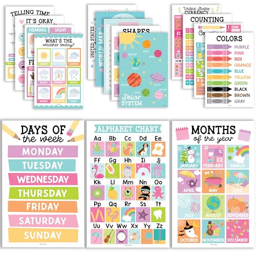 16 bunte Vorschul-Klassenzimmer-Poster – pädagogische Poster für Kleinkinder 1–3, Lernposter für Kleinkinder, Lernposter für Kleinkinder, Poster für Kinder 16 bunte Vorschul-Klassenzimmer-Poster – pädagogische Poster für Kleinkinder 1–3, Lernposter für Kleinkinder, Lernposter für Kleinkinder, Poster für Kinder von Hadley Designs