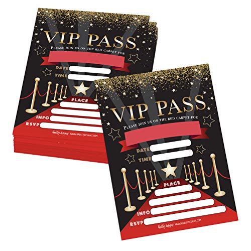25 VIP Movie Night,Star Kunst-Glitzer-Ticket-Party-Einladungen, Lanyard Red Carpet Themes, Boys oder Girls Sleepover Bday Bedruckte Karten von Hadley Designs