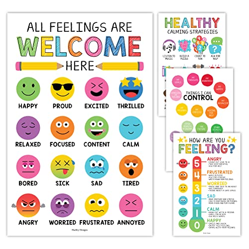 4 bunte Gefühle-Diagramme für Kinder, Lernposter für Wände, Liste der Gefühle, Poster für Kinder, Periodensystem der Emotionen, Poster für Schulberater von Hadley Designs