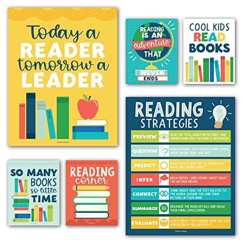 Hadley Designs 6 bunte Leseposter für Bibliotheksdekorationen für die Schule, Leseposter für Grundschule, Lesepinnwand-Sets für Klassenzimmer, Leseeckendekoration Hadley Designs 6 bunte Leseposter für Bibliotheksdekorationen für die Schule, Leseposter für Grundschule, Lesepinnwand-Sets für Klassenzimmer, Leseeckendekoration von Hadley Designs