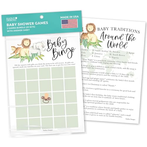 Hadley Designs 20 Safari Babyparty-Spiele Geschlechtsneutral-urkomische Babyparty-Spiele für Mädchen, lustige Babyparty-Spiele Junge, Baby Mädchen Babyparty Bingo-Spiel, Babyspiele für Babyparty von Hadley Designs