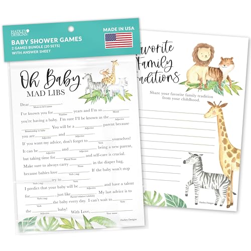 Hadley Designs 20 Safari Babyparty-Spiele Geschlechtsneutral-urkomische Babyparty-Spiele für Mädchen, lustige Babyparty-Spiele Junge, Ratschlägekarten Babyparty verrückte Libs Spiel lustig Hadley Designs 20 Safari Babyparty-Spiele Geschlechtsneutral-urkomische Babyparty-Spiele für Mädchen, lustige Babyparty-Spiele Junge, Ratschlägekarten Babyparty verrückte Libs Spiel lustig von Hadley Designs