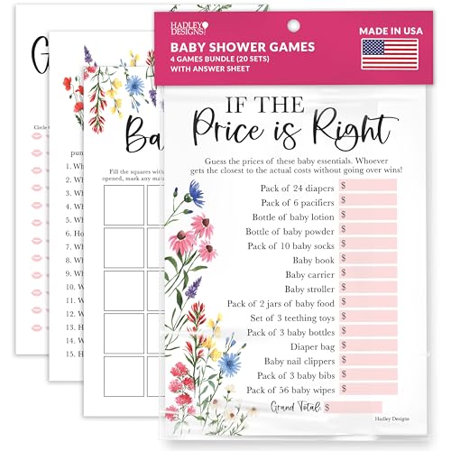 Hadley Designs 40 Blumen-Baby-Shower-Spiele für Mädchen, Babyparty, Bingo-Spiel für Mädchen, Raten, wer Mama oder Papa Babyparty-Spiel, der Preis ist richtig, Babyparty-Spiel, lustige Babyparty-Spiele von Hadley Designs