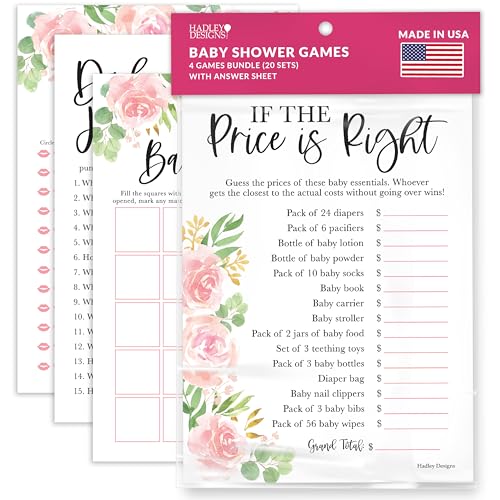 Hadley Designs 40 Blumen-Babyparty-Spiele für Mädchen, Babyparty, Bingo-Spiel, Raten, wer Mama oder Papa Babyparty-Spiel, der Preis ist richtig, Babyparty-Spiel, lustige Babyparty-Spiele, Papa-Witze von Hadley Designs