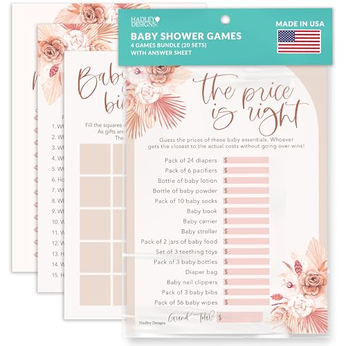 Hadley Designs 40 Boho Baby Shower Spiele für Mädchen, Baby Shower Bingo Spiel Mädchen, Raten Sie wer Mama oder Papa Babyparty Spiel, Der Preis ist richtig Baby Shower Spiel, Lustige Babyparty Spiele von Hadley Designs
