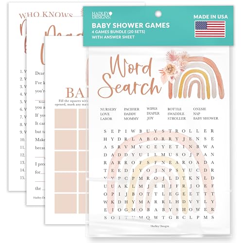 Hadley Designs 40 Boho Baby Shower Spiele für Mädchen Baby Shower Bingo Spiel Wer kennt Mama Beste Babyparty Spiel, Baby Mädchen Baby Shower Wortsuchspiel, Ratschläge Karten Babyparty Mad Libs Spiel von Hadley Designs