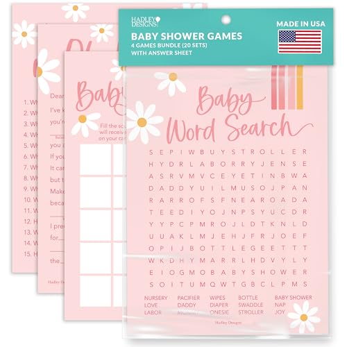 Hadley Designs 40 Retro Baby Shower Spiele für Mädchen-Baby Shower Bingo Spiel Mädchen, Wer kennt Mama Beste Babyparty Spiel, Baby Girl Baby Shower Wortsuchspiel, Ratschläge Karten Baby Shower Mad von Hadley Designs