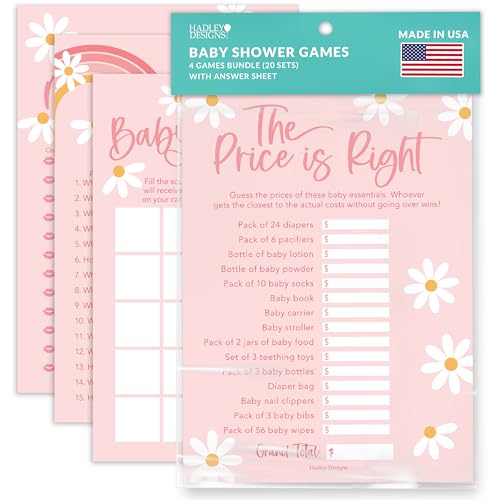 Hadley Designs 40 Retro Babyparty-Spiele für Mädchen-Baby Shower Bingo-Spiel Mädchen, Ratet mal wer Mama oder Papa Babyparty-Spiel, der Preis ist richtig, Babyparty-Spiel, lustige Babyparty-Spiele von Hadley Designs