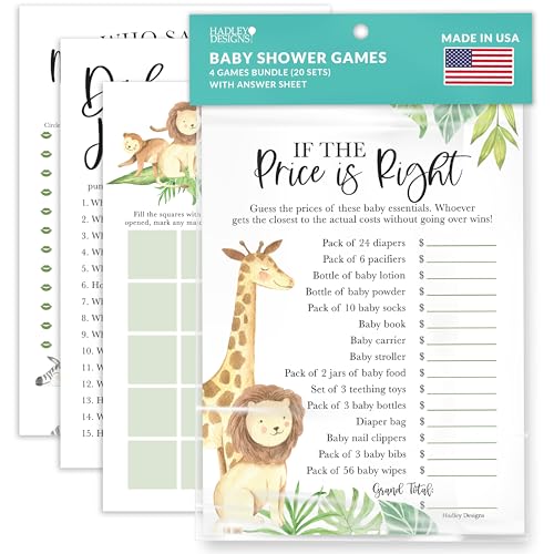Hadley Designs 40 Safari-Baby-Party-Spiele, geschlechtsneutrales Bingo-Spiel für Mädchen, Raten, wer Mama oder Papa Babyparty-Spiel, Preis ist richtig, Babyparty-Spiel, lustige Babyparty-Spiele von Hadley Designs