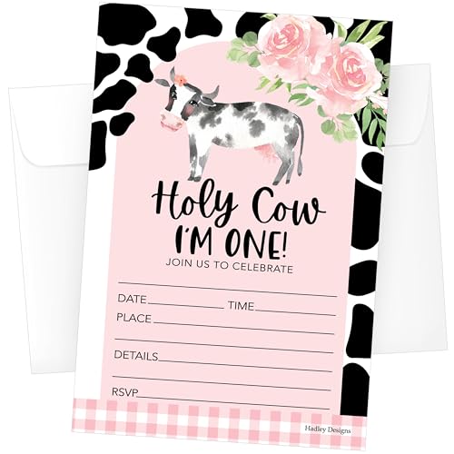 Hadley Designs Einladungskarten "Holy Cow I'm One", 15 Stück von Hadley Designs