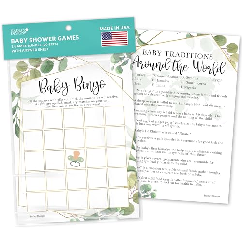 Hadley Designs Greenery Babyparty-Spiele, geschlechtsneutral, lustige Babyparty-Spiele für Mädchen, Bingo-Spiel, Traditionskarten, 20 Stück Hadley Designs Greenery Babyparty-Spiele, geschlechtsneutral, lustige Babyparty-Spiele für Mädchen, Bingo-Spiel, Traditionskarten, 20 Stück von Hadley Designs
