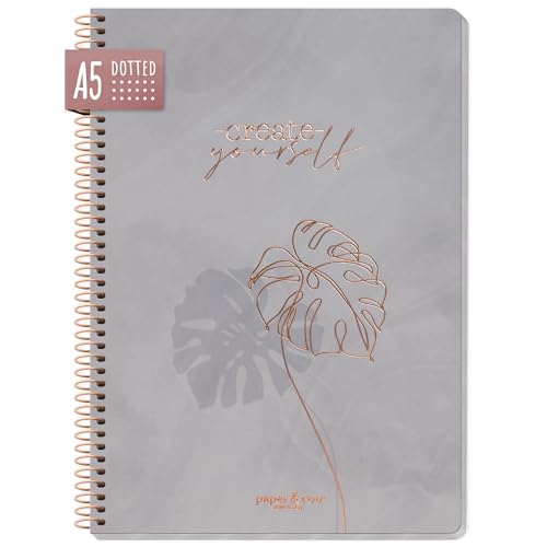 paper&you® Bullet Journal dotted A5 mit Spiralbindung [Create yourself] 160 Seiten | Notizbuch gepunktet mit Spirale, College-Block, Spiral-Block, Notizblock | nachhaltig & klimafreundlich von Häfft