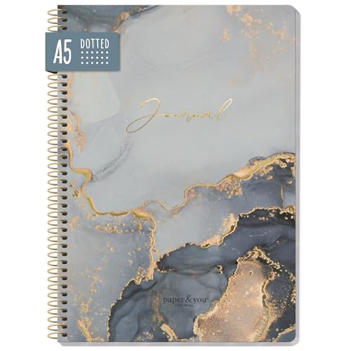 Bullet Journal dotted A5 mit Spiralbindung [Grey Marble] 160 Seiten | Notizbuch gepunktet mit Spirale, College-Block, Sprial-Block, Notizblock von Trendstuff by Häfft | nachhaltig & klimaneutral von Häfft