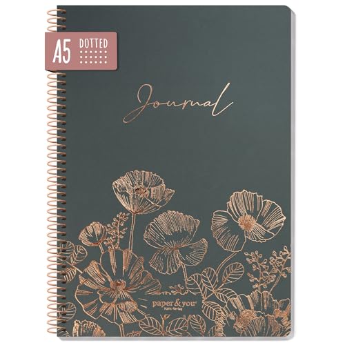 paper&you® Bullet Journal dotted A5 mit Spiralbindung [Poppy] 160 Seiten | Notizbuch gepunktet mit Spirale, College-Block, Sprial-Block, Notizblock | nachhaltig & klimaneutral von Häfft