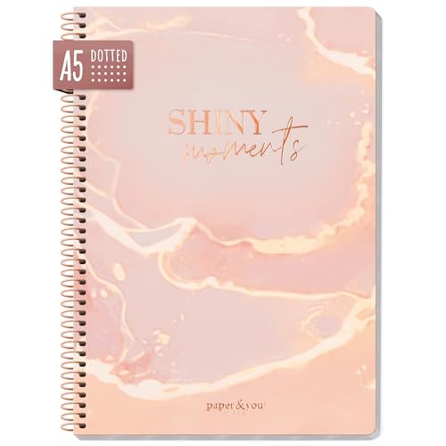 paper&you® Bullet Journal dotted A5 mit Spiralbindung [Shiny Moments] 160 Seiten | Notizbuch gepunktet mit Spirale, College-Block, Sprial-Block, Notizblock | nachhaltig & klimafreundlich von Häfft