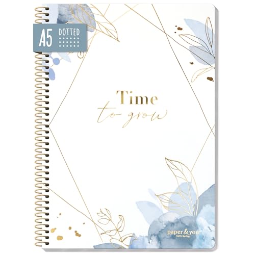 paper&you® Bullet Journal dotted A5 mit Spiralbindung [Time to grow] 160 Seiten | Notizbuch gepunktet mit Spirale, College-Block, Sprial-Block, Notizblock | nachhaltig & klimafreundlich von Häfft