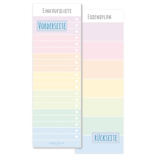 paper&you® Einkaufsliste Block [Rainbow] inkl. Magnet, 50 Blatt - im Hochformat | Einkaufszettel Notizblock inkl. Essensplaner auf der Rückseite | nachhaltig & klimaneutral von Häfft