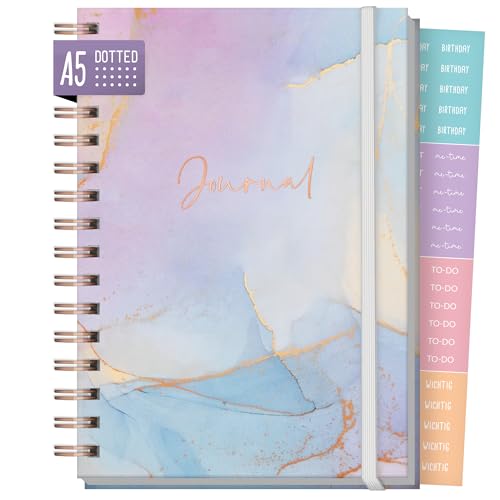Häfft® Bullet Journal Fancy - Hardcover Notizbuch A5 dotted, 120 g/m²-Papier, Rosègold-Prägung, 160 Seiten - Ringbuch, Tagebuch "Bleu & Rosé" von Häfft