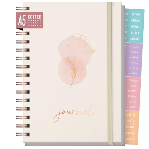 Häfft® Bullet Journal Fancy - Hardcover Notizbuch A5 dotted, 120 g/m²-Papier, Rosègold-Prägung, 160 Seiten - Ringbuch, Tagebuch "Dainty Flower" von Häfft