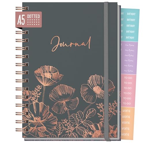 Häfft® Bullet Journal Fancy - Hardcover Notizbuch A5 dotted, 120 g/m²-Papier, Rosègold-Prägung, 160 Seiten - Ringbuch, Tagebuch "Poppy" von Häfft