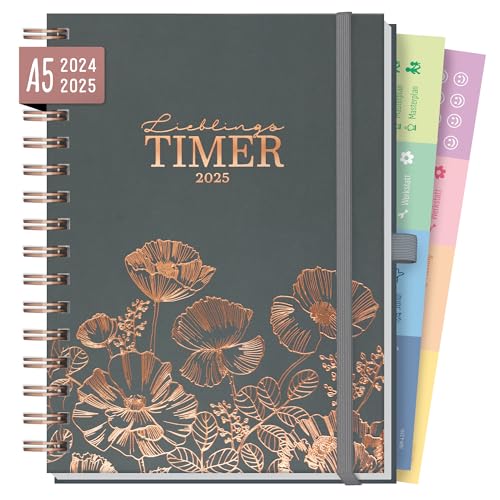 Häfft® Lieblings-Timer Deluxe Kalender 2024/2025 A5 "Poppy" Juli 24 bis Dez 25 - Terminplaner, Spiralkalender, Terminkalender, Wochenplaner, Ringbuch Planner - nachhaltig & klimafreundlich von Häfft