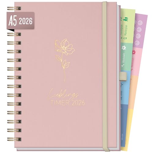 Häfft® Lieblings-Timer Deluxe Kalender 2026 A5 "Rosé Canvas" Terminplaner mit Leinen-Einband, Spiralkalender, Terminkalender, Wochenplaner, Ringbuch Planner - nachhaltig & klimafreundlich von Häfft