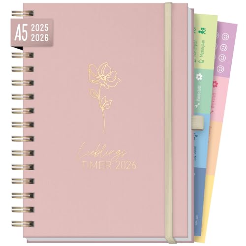 Häfft® Lieblings-Timer Deluxe Ringbuch Kalender 2025/2026 A5 "Rosé Canvas" Wochenplaner 17 Monate: Aug. 25 bis Dez. 26 - Leinen-Hardcover Terminkalender, Terminplaner - nachhaltig & klimafreundlich von Häfft