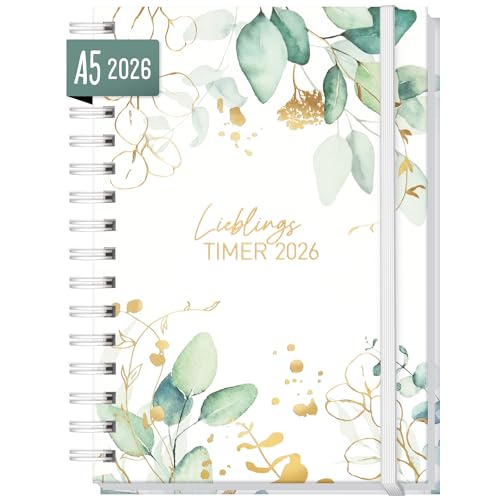 Häfft® Lieblings-Timer Kalender 2026 A5 "Blattgold" Hardcover Terminplaner, Spiralkalender, Terminkalender, Wochenplaner, Ringbuch Planner - nachhaltig & klimafreundlich von Häfft