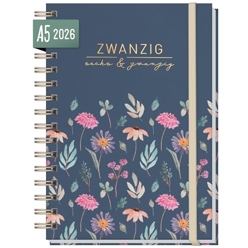 Häfft® Lieblings-Timer Kalender 2026 A5 "Flying Flowers" Hardcover Terminplaner, Spiralkalender, Terminkalender, Wochenplaner, Ringbuch Planner - nachhaltig & klimafreundlich von Häfft