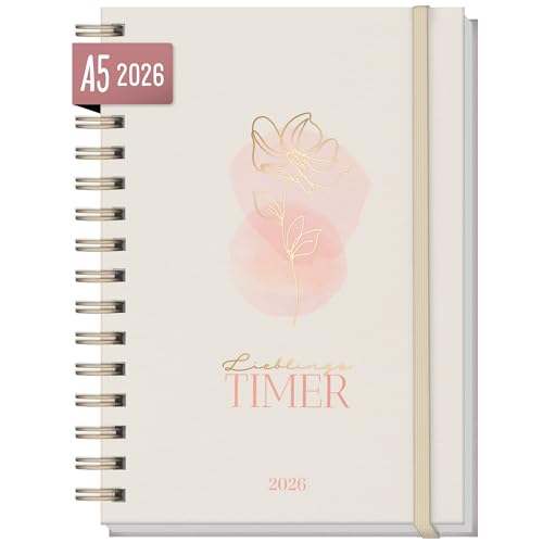 Häfft® Lieblings-Timer Kalender 2026 A5 "Soft Flower" Hardcover Terminplaner, Spiralkalender, Terminkalender, Wochenplaner, Ringbuch Planner - nachhaltig & klimafreundlich von Häfft