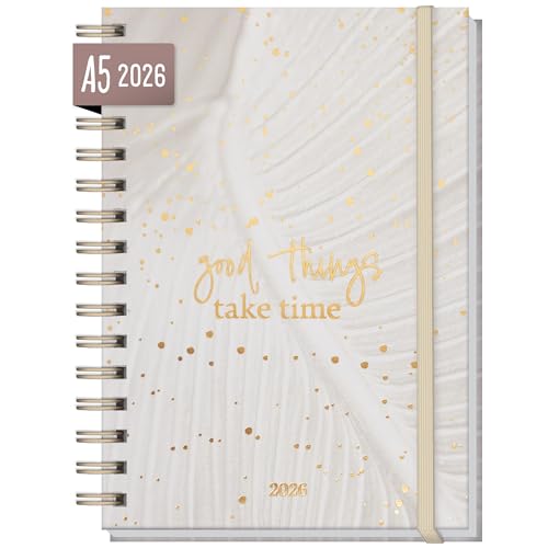 Häfft® Lieblings-Timer Kalender 2026 A5 "Sparkling Leaf" Hardcover Terminplaner, Spiralkalender, Terminkalender, Wochenplaner, Ringbuch Planner - nachhaltig & klimafreundlich von Häfft