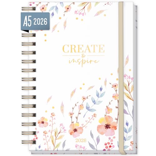 Häfft® Lieblings-Timer Kalender 2026 A5 "Sweet Flowers" Hardcover Terminplaner, Spiralkalender, Terminkalender, Wochenplaner, Ringbuch Planner - nachhaltig & klimafreundlich von Häfft