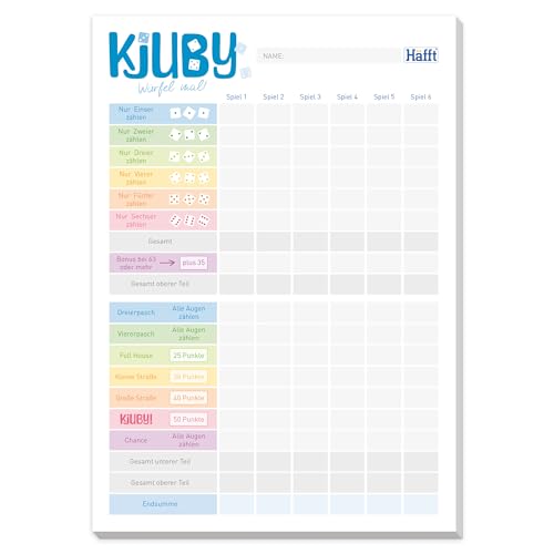 Häfft® Würfelspiel-Block A5 "Kjuby" Spielblock Würfel für unterwegs oder zuhause, 50 Blatt - nachhaltig & klimafreundlich von Häfft