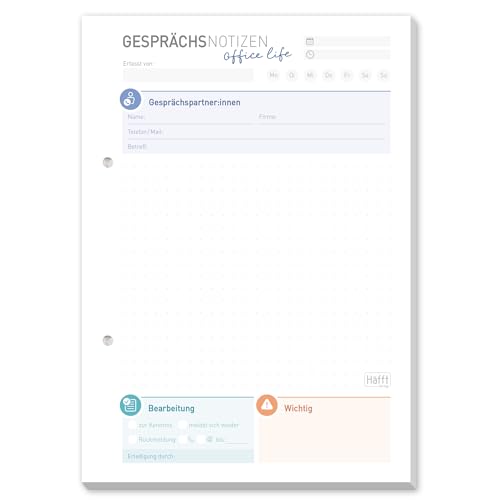 Häfft Gesprächsnotizen Block A5, 50 Blatt - Notizblock für Telefonnotizen, Anrufnotizen und mehr - nachhaltig & klimaneutral von Häfft