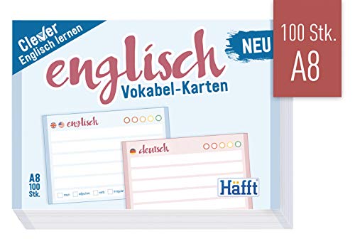 Häfft Vokabel-Karten A8 Englisch liniert, 100 Stück | 2 Seiten: Englisch/Deutsch | Ampel-Prinzip für das Langzeitgedächtnis | passend für gängige Lernboxen, handlich für unterwegs von Häfft