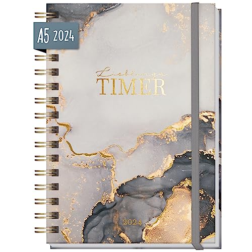 Kalender 2024 A5 "Lieblings-Timer" [Grey Marble] Terminplaner Ringbuch, Terminkalender, Spiralkalender, Wochenplaner, Planner | nachhaltig & klimaneutral von Häfft
