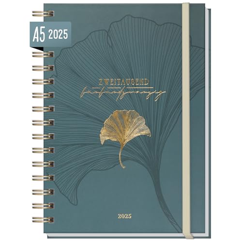 Kalender 2025 A5 "Lieblings-Timer" [Blue Ginkgo] Terminplaner Ringbuch, Terminkalender, Spiralkalender, Wochenplaner, Planner | nachhaltig & klimaneutral von Häfft