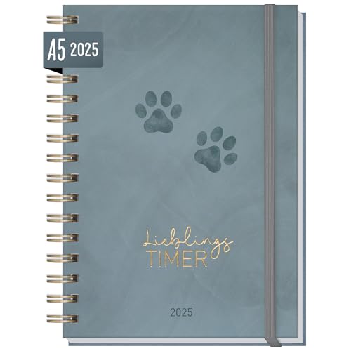 Kalender 2025 A5 "Lieblings-Timer" [Blue Paws] Terminplaner Ringbuch, Terminkalender, Spiralkalender, Wochenplaner, Planner | nachhaltig & klimafreundlich von Häfft