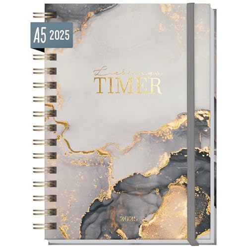 Kalender 2025 A5 "Lieblings-Timer" [Grey Marble] Terminplaner Ringbuch, Terminkalender, Spiralkalender, Wochenplaner, Planner | nachhaltig & klimaneutral von Häfft