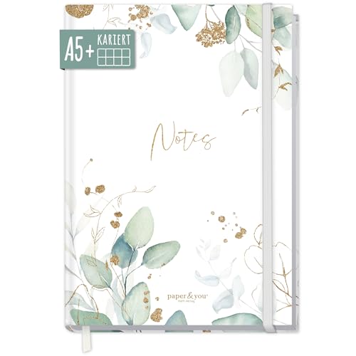 paper&you® Notizbuch A5+ kariert mit Gummiband [Blattgold] 156 Seiten, 78 Blatt | als Bullet Journal, Tagebuch, Notizheft | nachhaltig & klimaneutral von Häfft